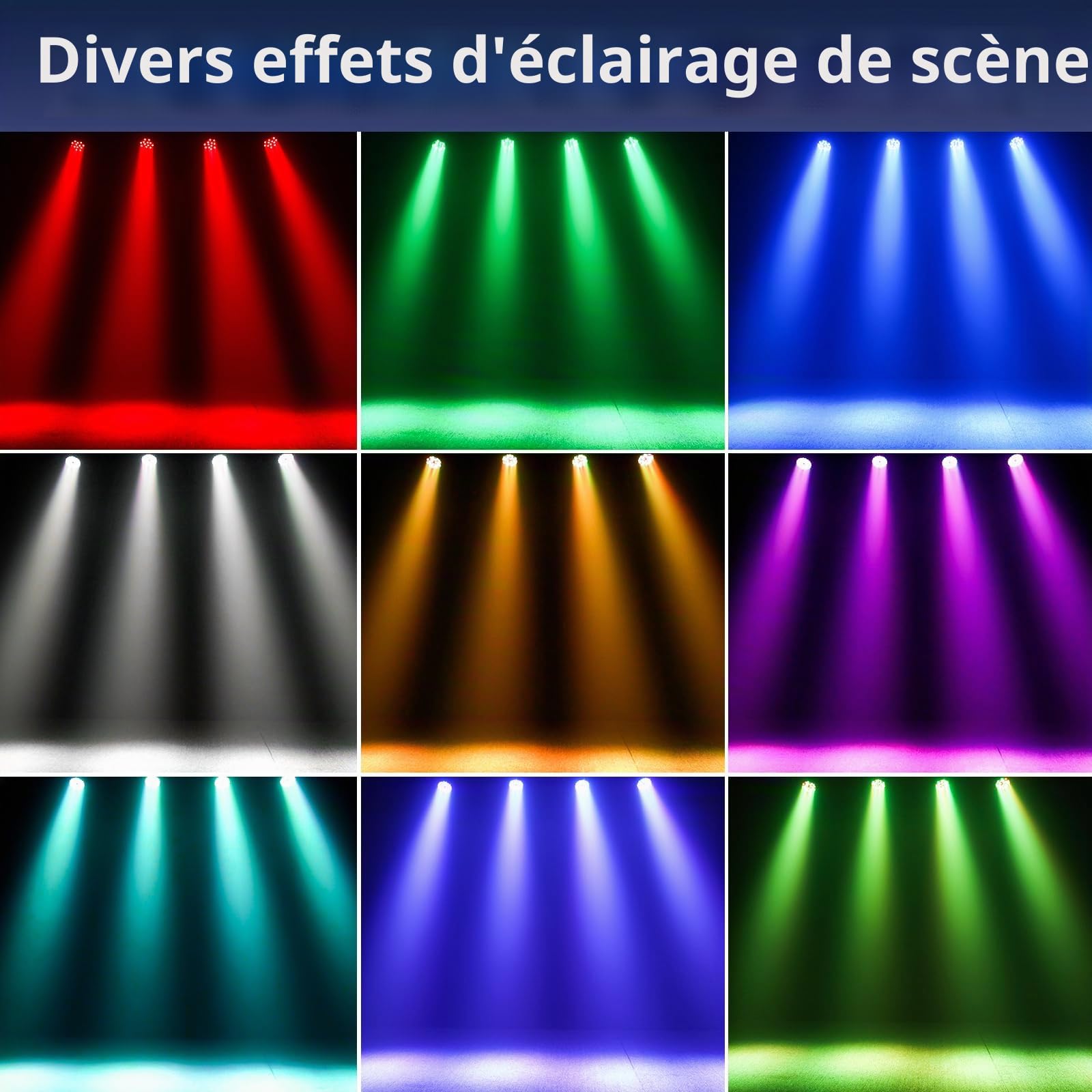 4 PCS RGB 36 LED Lumiere Par, 36W Lumiere de Scene avec Télécommande et 4 Modes de Contrôle, Par LED Eclairage Scene pour Noël Halloween Disco Show Concerts Party
