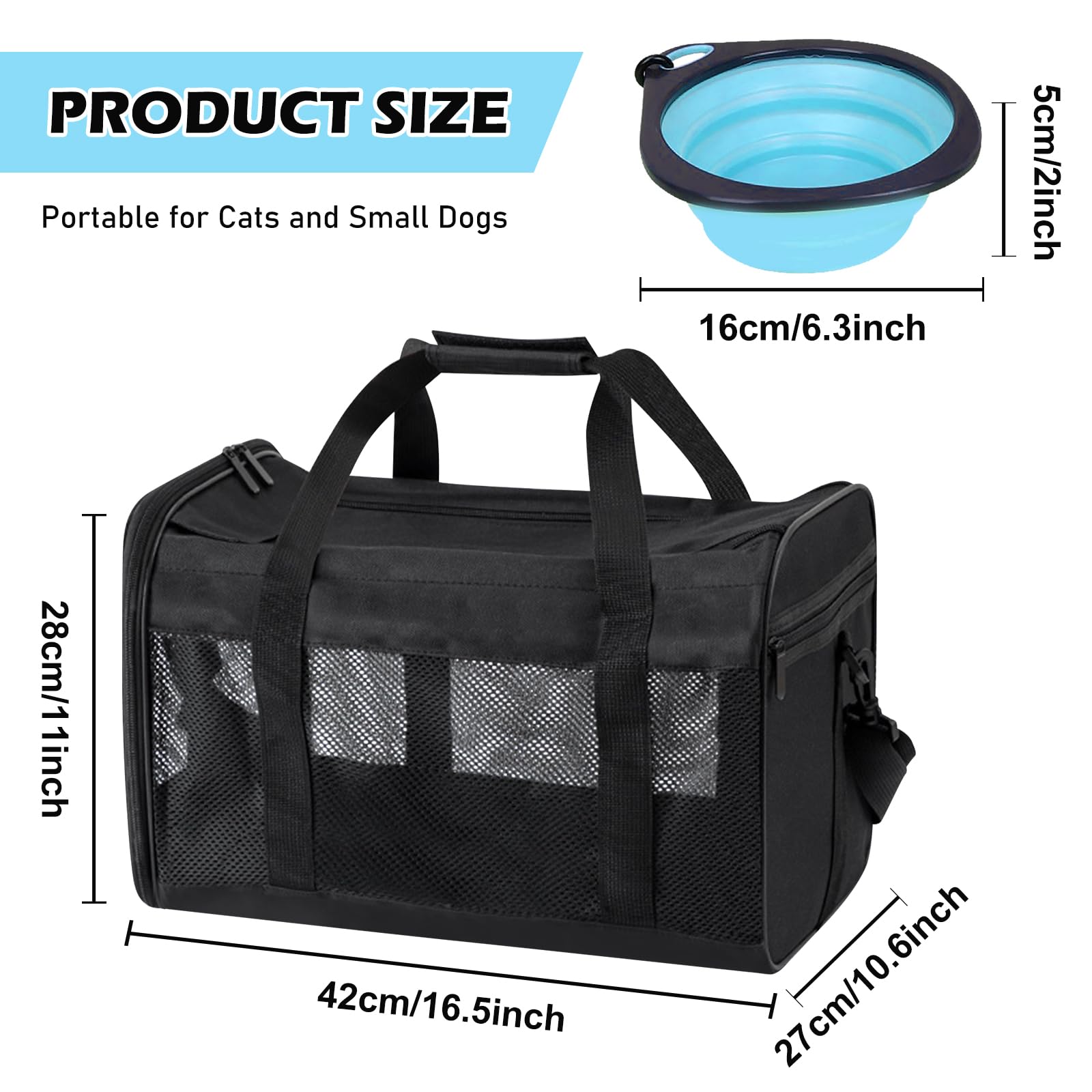 Sac de transport MEYAGOT pour chat et chien, pliable, respirant, avec gamelle, pour voyage, visites vétérinaires et sécurité temporaire, en tissu Oxford beige, jusqu'à 9 kg