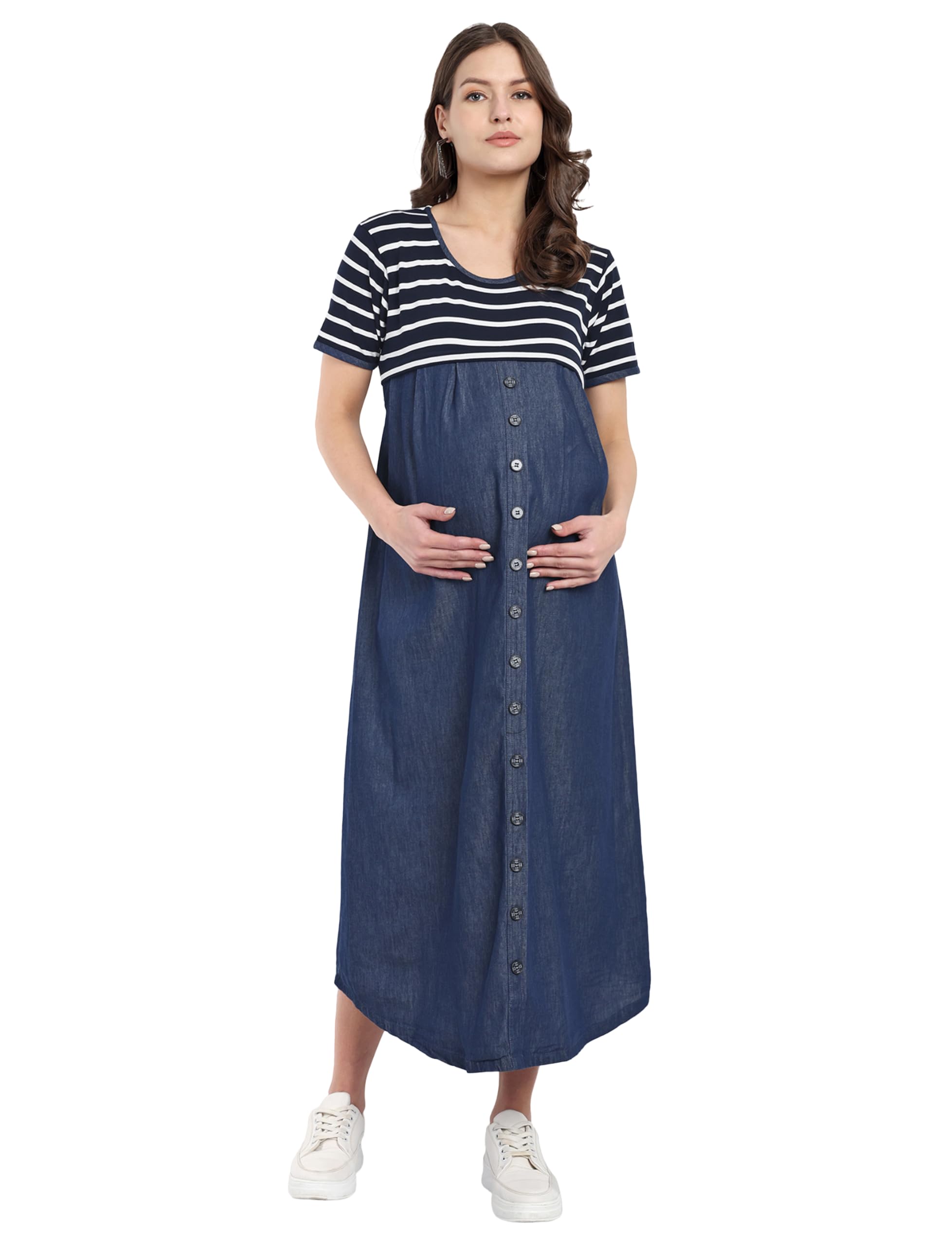 Women's Knee Length Maternity Dress | Comfortable Pregnancy Dress-image-13