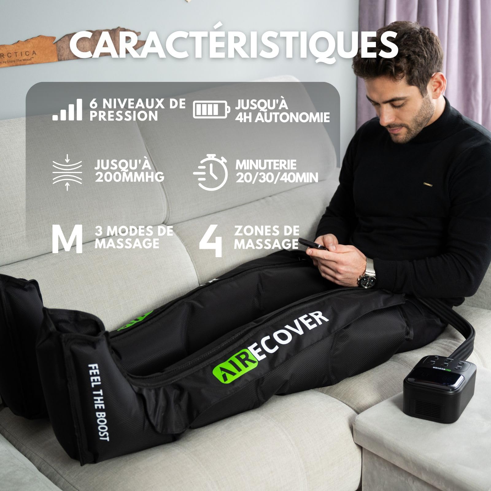Bottes de Pressothérapie sans Fil, Masseur de Jambes pour Drainage Lymphatique, Soulagement de la Douleur, Amélioration de la Circulation Sanguine, Batterie 4 Heures (L)