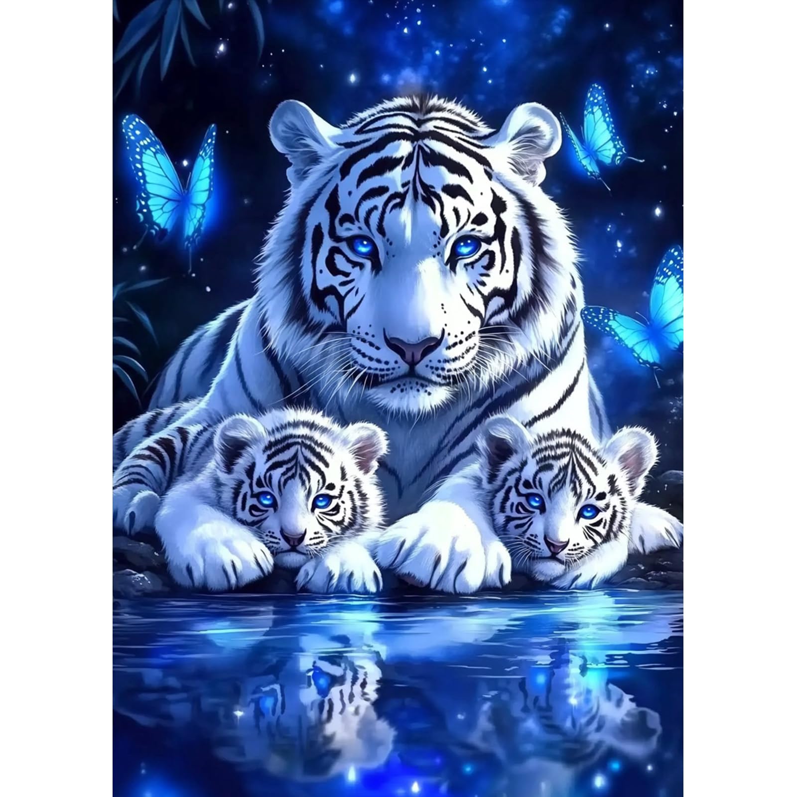 MAXBYE Diamond Painting Kits for Adults, 5D White Tiger Diamond Art Kits DIY Full Drill Animal Gem Art for Beginner, Blue Butterfly Crystal Cross Stitch for Home Wall Decor Holiday Gifts 30x40cm โ image 1