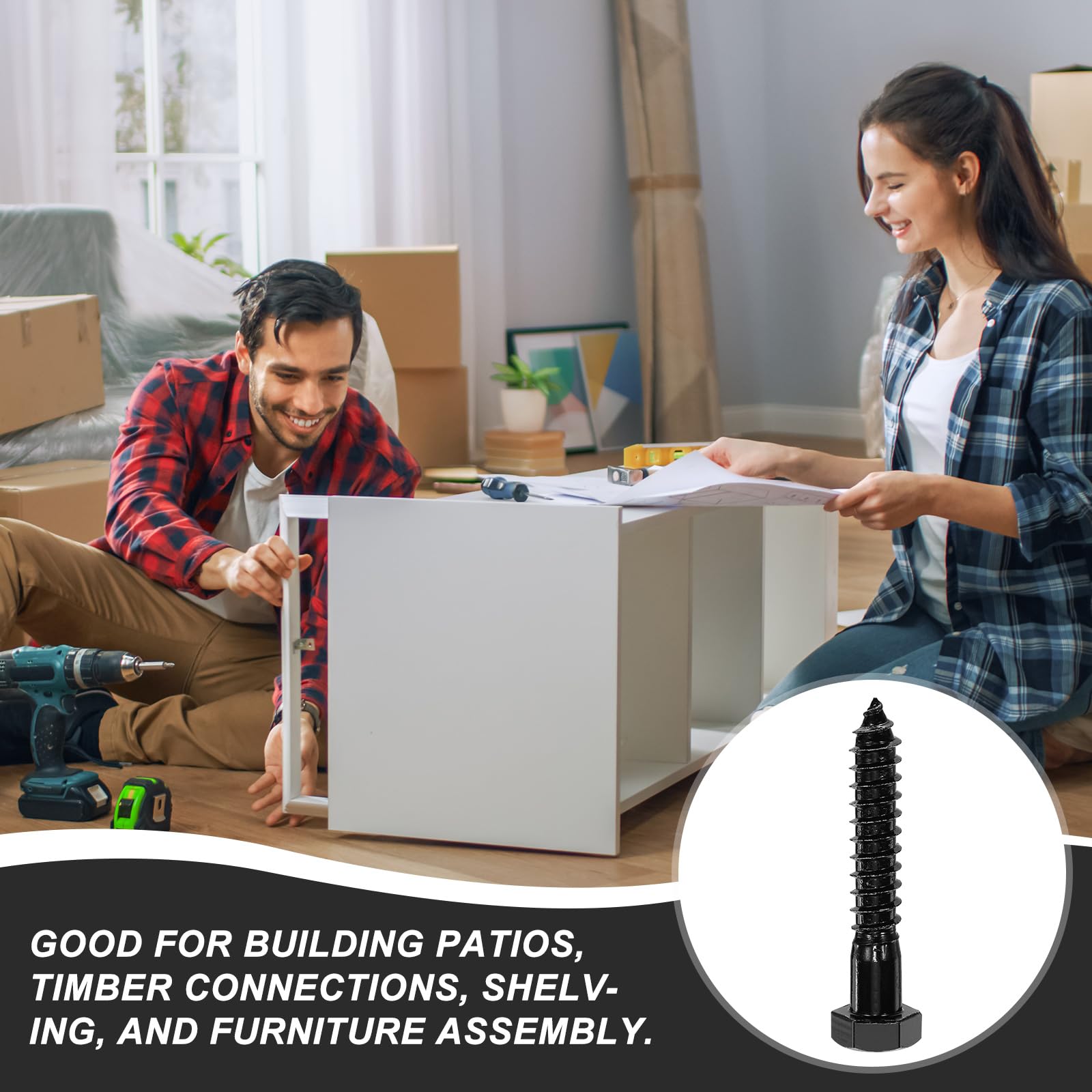 QUARKZMAN Viti A Testa Esagonale 1/2" X 3" Con Filettatura Parziale, 20 Pz In Acciaio Inox 304 Con Testa Esagonale E Rivestimento In Zinco Nero