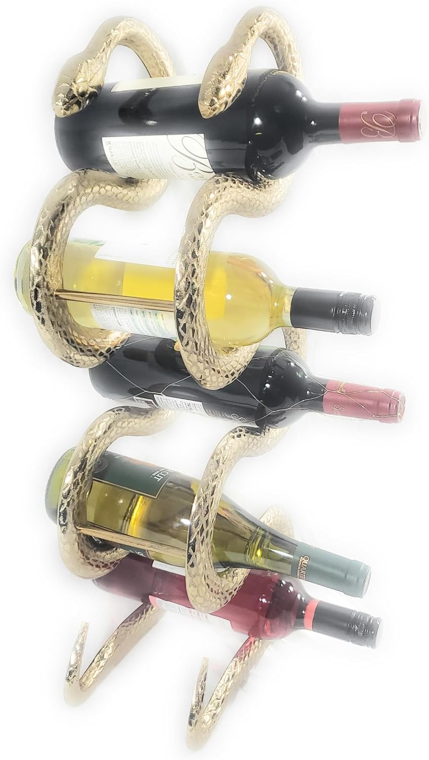 Wine Bottle Rack - Table Top - Golden Snake - Scuplture House Decoration - Forged Hand Made - Aluminum - 5 Wine Bottle Rack Holder