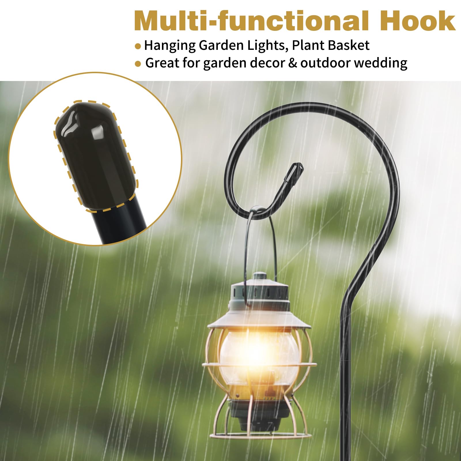 Shepherds Crook Ganci per luci da giardino, 81 cm, ganci per lanterna da giardino con palo in metallo, supporto regolabile in altezza per appendere luci solari, cesti per piante, nero, set di 2
