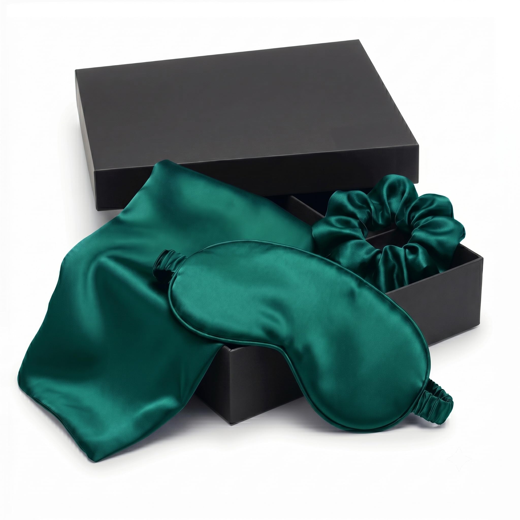 Coffret Cadeau Soie 100% Mulberry 22mm Taie 50x70 + Masque + Chouchou Vert