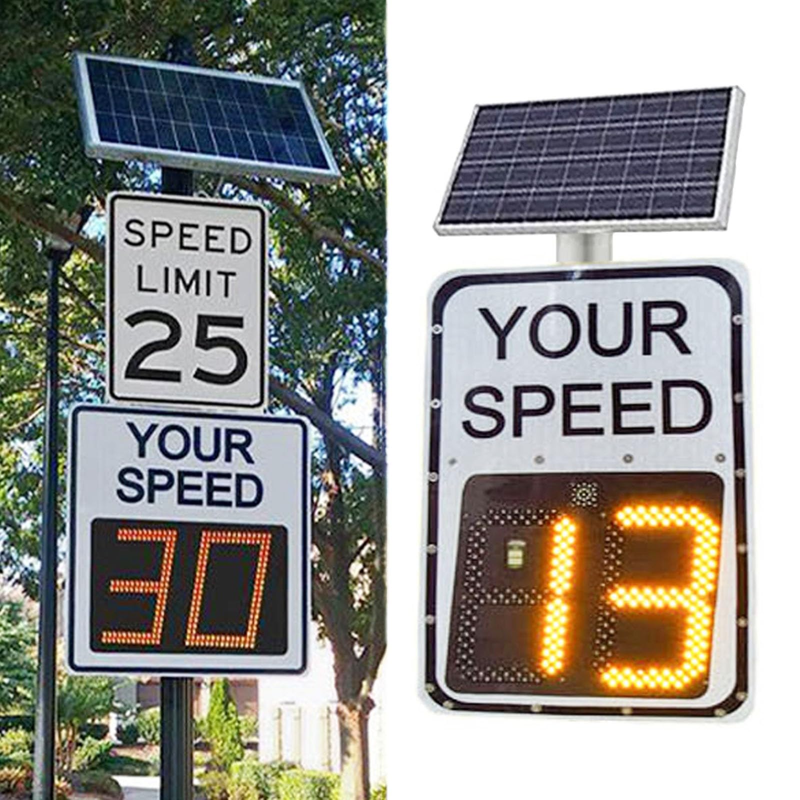 Speed Display Radar Traffic Sign, 20"x27"/24"x35" Solar Speed Radar Feedback Sign Road Safety Speed Limit Detector with Accessories, White(60 * 90cm)