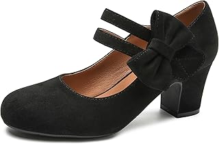Women's Mary Jane Heels with Bow Retro Closed Round Toe Pumps Sweet Ankle Strap Low Block Heels Chic Bowtie Vintage Dress Wedding Party Office Daily Shoes - Buy now