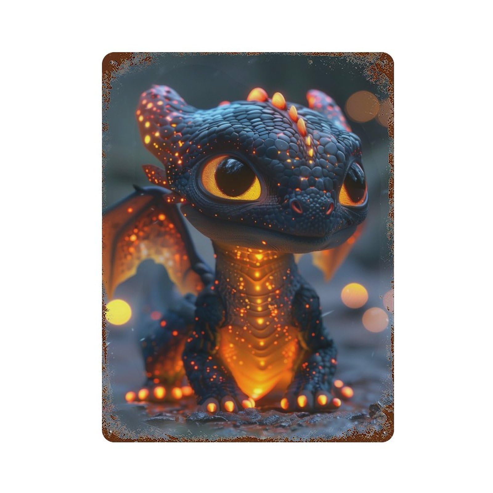 Baby Dragon Rust Effect Tin Sign 15.7"x11.8", Novelty Wall Decor for Garage, Pub Or Kitchen