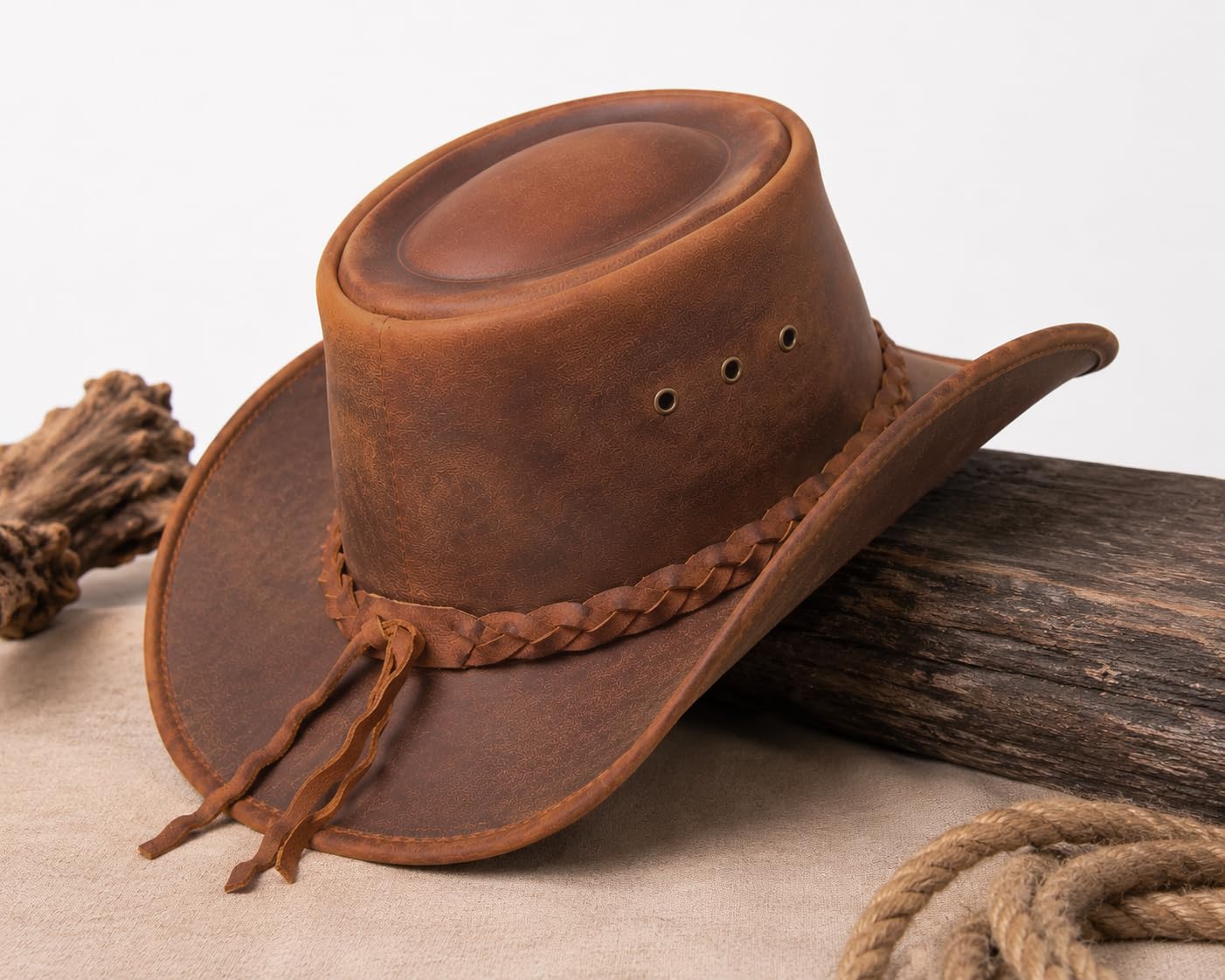 Pamposh Sombrero de vaquero de cuero para hombre, hecho a mano, moldeable, de ala ancha, duradero, sombrero de vaquera