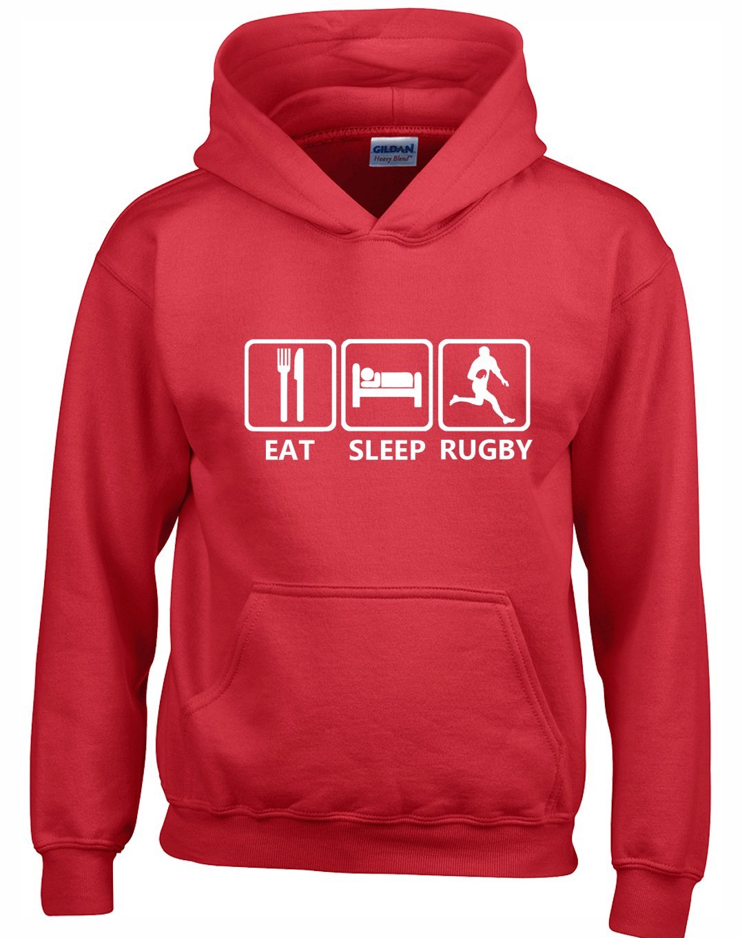 Crown Designs Men's Red Eat Sleep Rugby Unisex Hoodies For Wo & Teenagers - /X-Large