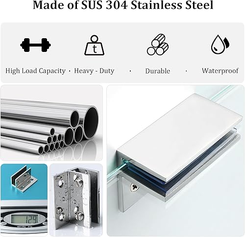 Miniatura 4 de Alise Soporte de estante de vidrio ajustable para puerta de ducha, soporte de abrazadera resistente para estantes de vidrio de 0.315-0.472 in,