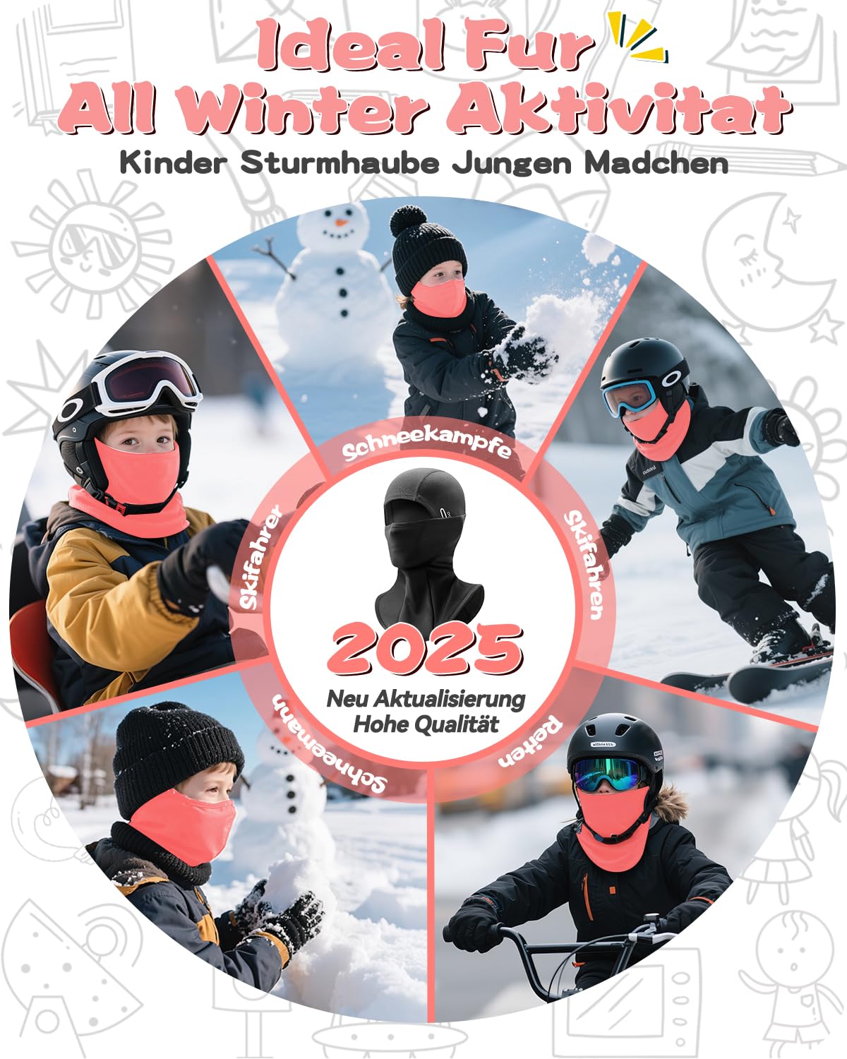 Kominiarka dziecięca na zimę, wiatroszczelna, ciepła kominiarka, z odblaskami, na rower, snowboard, narty, dla chłopców i dziewczynek