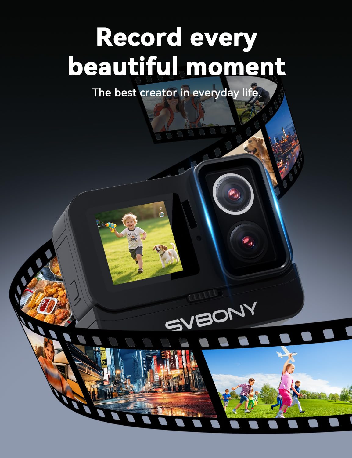 SVBONY SVGo Action Camera 4K30FPS Doppio Obiettivo F2.0/F1.4 Doppio Schermo IPS EIS Impermeabile 30m Batteria 1860mAh
