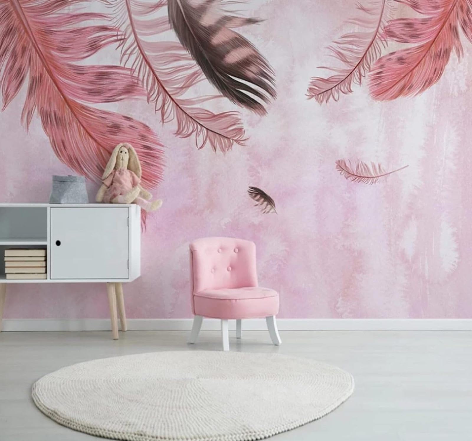 Minimalist Three Dimensional Hand Drawn Pink Feathers 3D Wallpaper Easy Install Feature Office Living Room Sofa Bedroom TV Background Wall Decoration-150cm×105cm