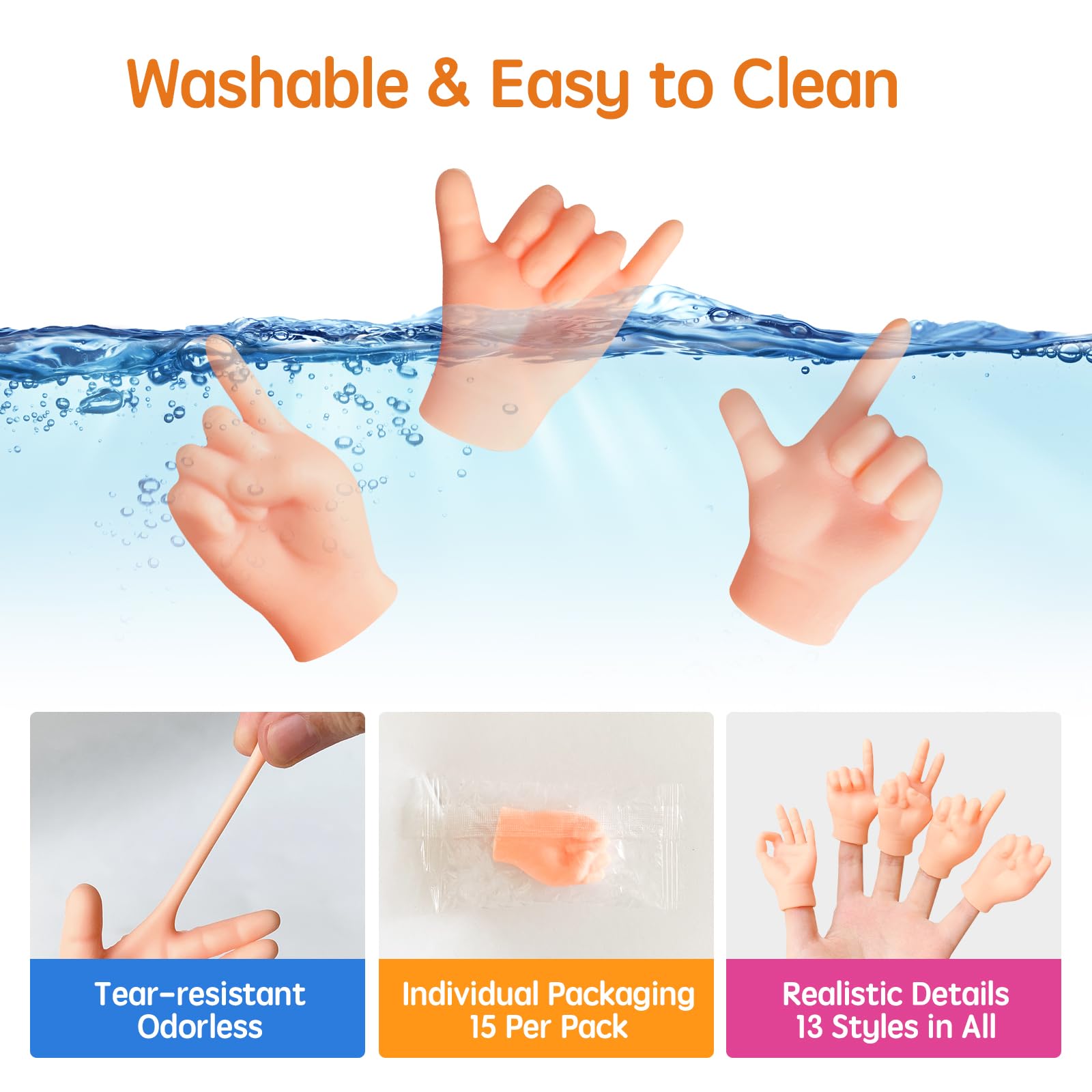 Kaemi 15 Pcs Mini Tiny Hands for Cats Funny Stretchable Little Hands Cute Soft Finger Hands for Finger Puppets Prank Show Cat Lover Gifts Party Favors