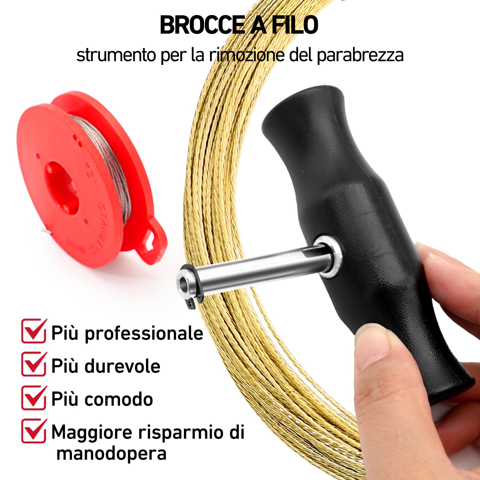 Set di attrezzi di rimozione parabrezza con manico e filo di taglio, strumento universale parabrezza, per riparazioni professionali filo di taglio parabrezza set