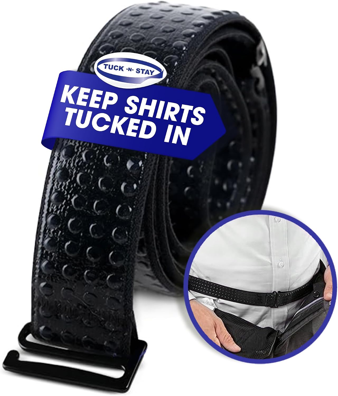 BELTAWAY Tuck N Stay Shirt Stays for Men, Designed to Keep Shirt Tucked All Day, Extra Gripping Elastic Belt, Durable & Discreet, Perfect for Work & Casual Wear, One Size, Designed in USA