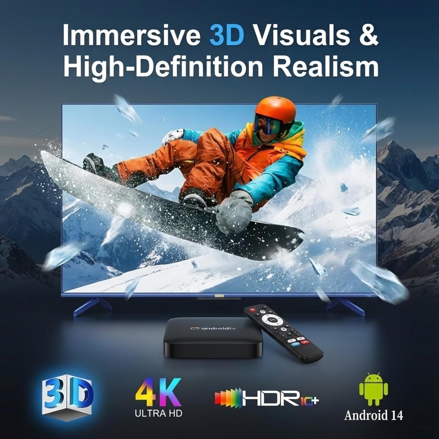 Television displaying 3D visuals with the TV box and remote