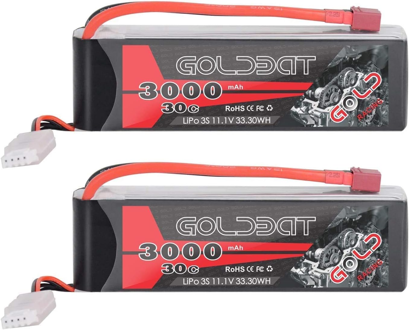 GOLDBAT RC Battery 3000 mAh 11.1 V 3S 30C LiPo Battery Pack with Dean T Connector for RC Car Boat Truck Quadcopte Airplane Model Building RC Hobby Accessory Part (2 Pack)
