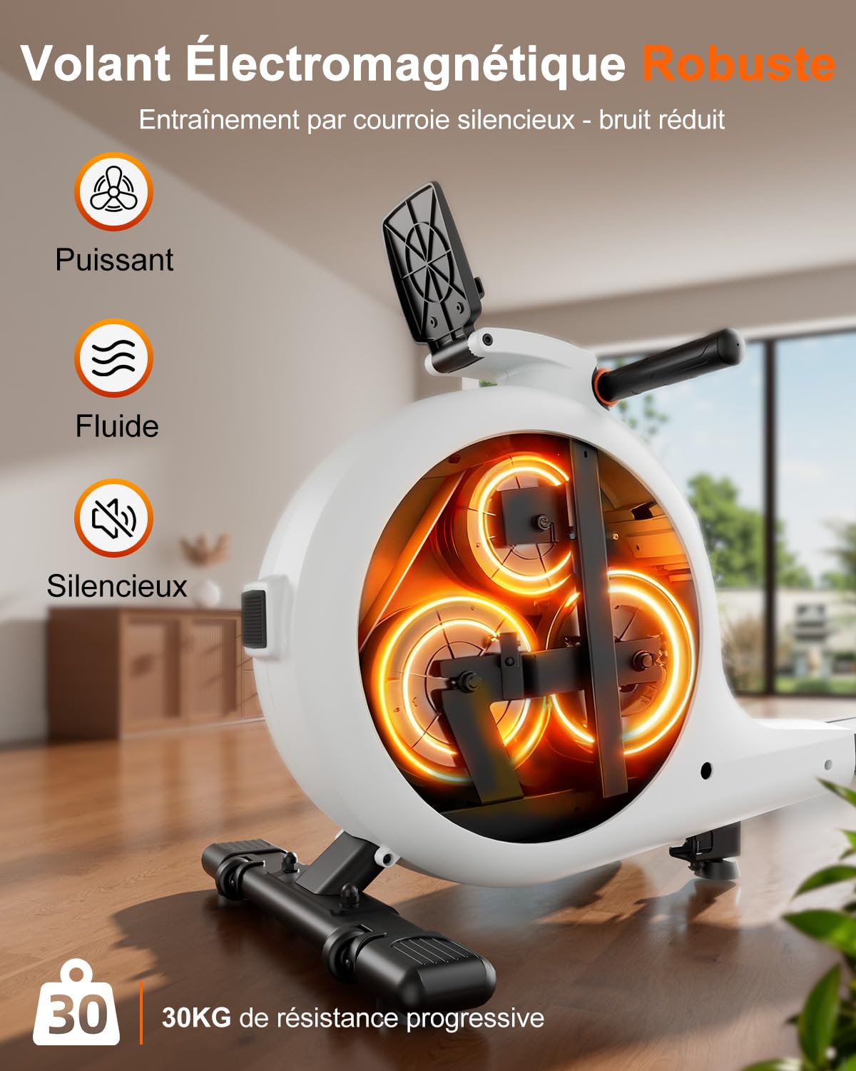 Superun Rameur avec 32 Niveaux de Résistance Magnétique Silencieuse, Rameur Cardio pour La Salle de Gym à Domicile, avec Écran LCD, Compatible APP