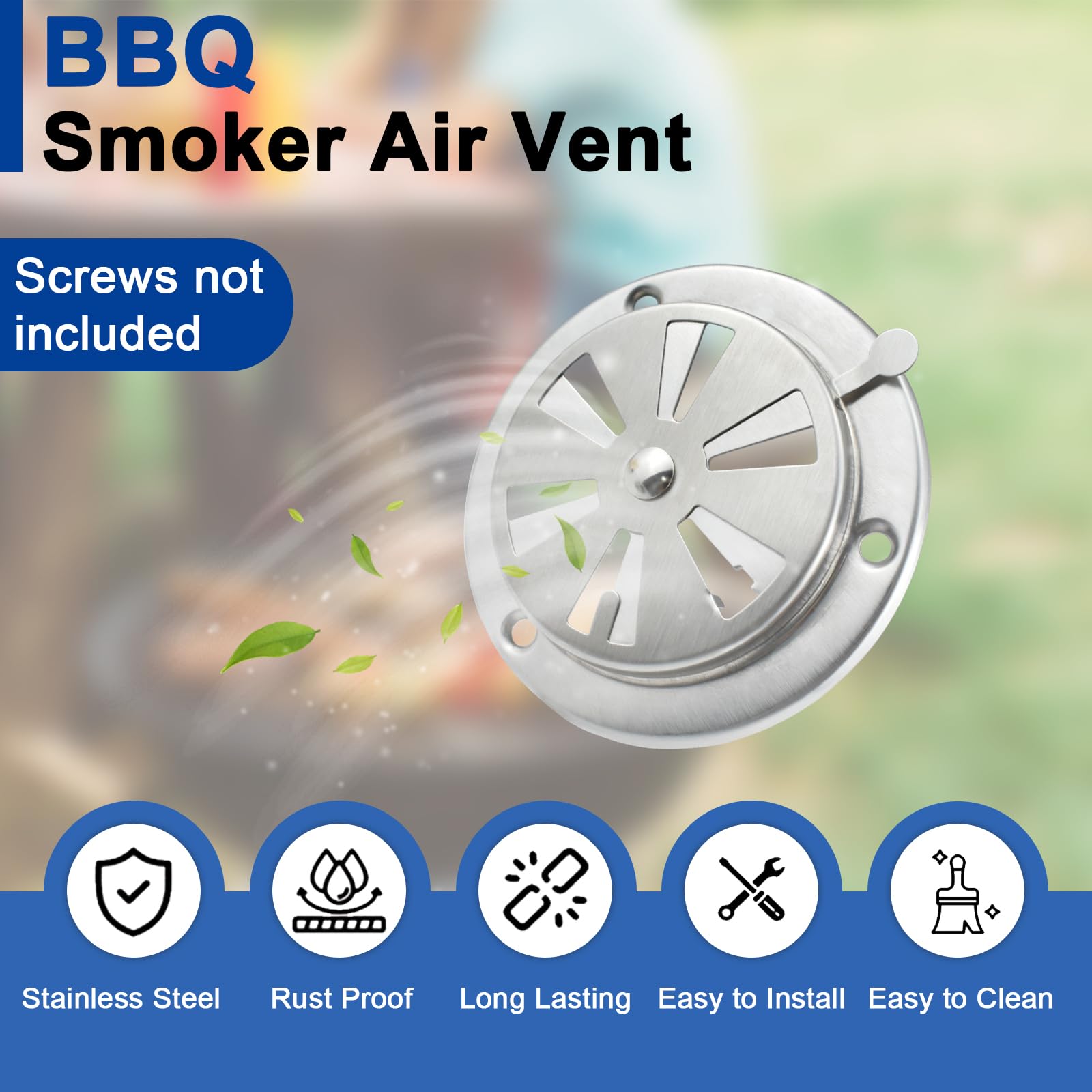 Juego de 2 rejillas de ventilación de aire para ahumador de barbacoa, amortiguador de parrilla de acero inoxidable para flujo de aire acelerado, piezas de repuesto para ahumador, parrilla y 6