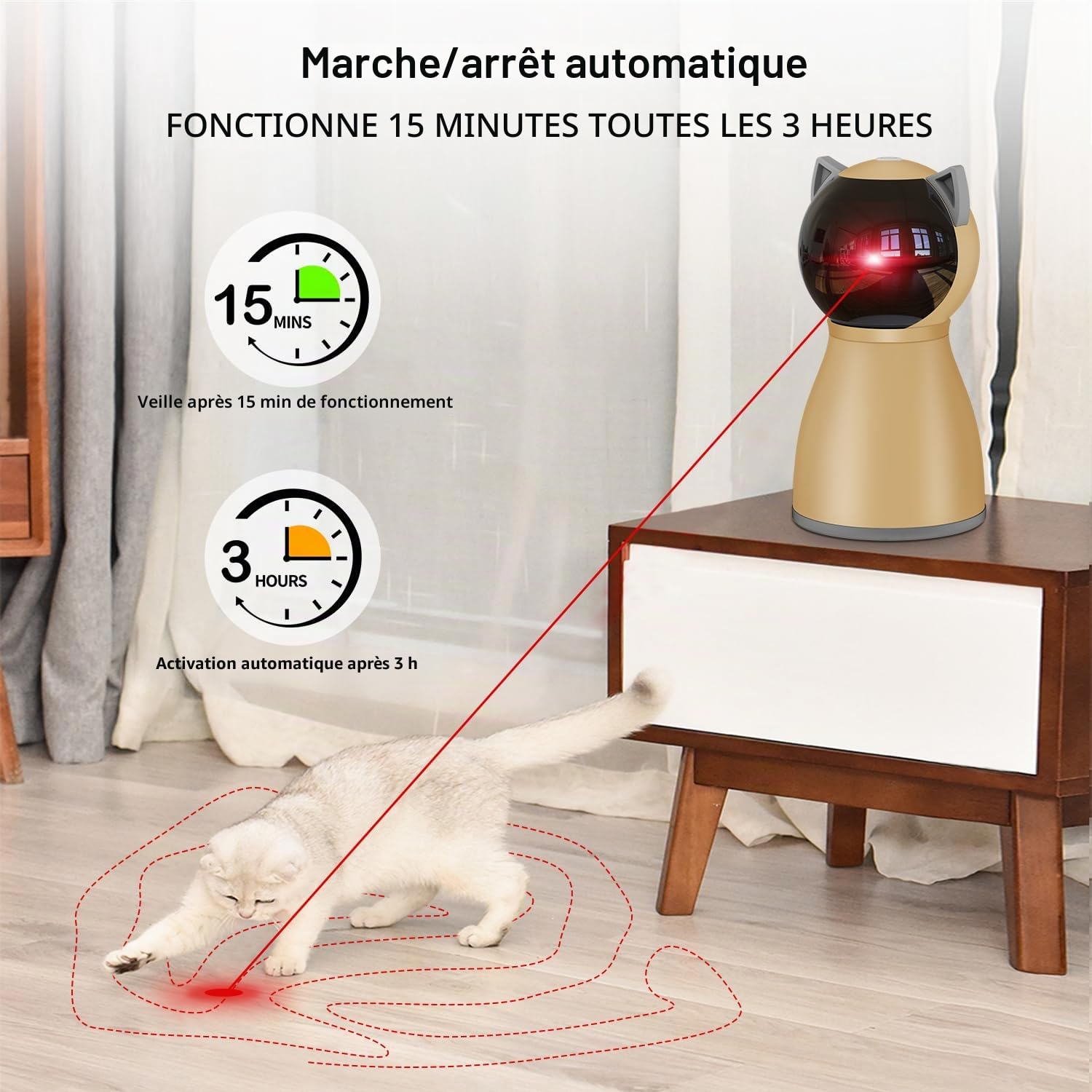 Petiepaw Jouet Laser interactif pour Chat - Automatique - pour l'intérieur - Trajectoire aléatoire - Rechargeable - pour l'intérieur - pour Chat/Chaton/Chien