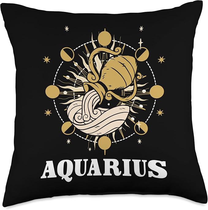 Zodiac Designs Constellation Starry Sky Aquarius Zodiac Sign Star Constellation Moon Cycle Throw Pillow, 18x18, Multicolor