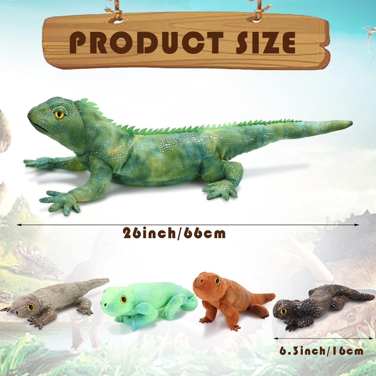 HyDren Lizard Stuffed Animal Plush Toy 26 Inch Iguana Plush with 4 Babies Inside Large Simulation Iguana Dragon Animal Toy Gifts for Kids Boys Girls Valentine's Day Birthday Party