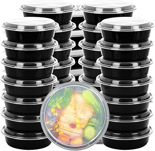 Moretoes Paquete de 30 recipientes de plástico de almacenamiento de alimentos de 24 onzas con tapas, recipientes desechables para preparación de