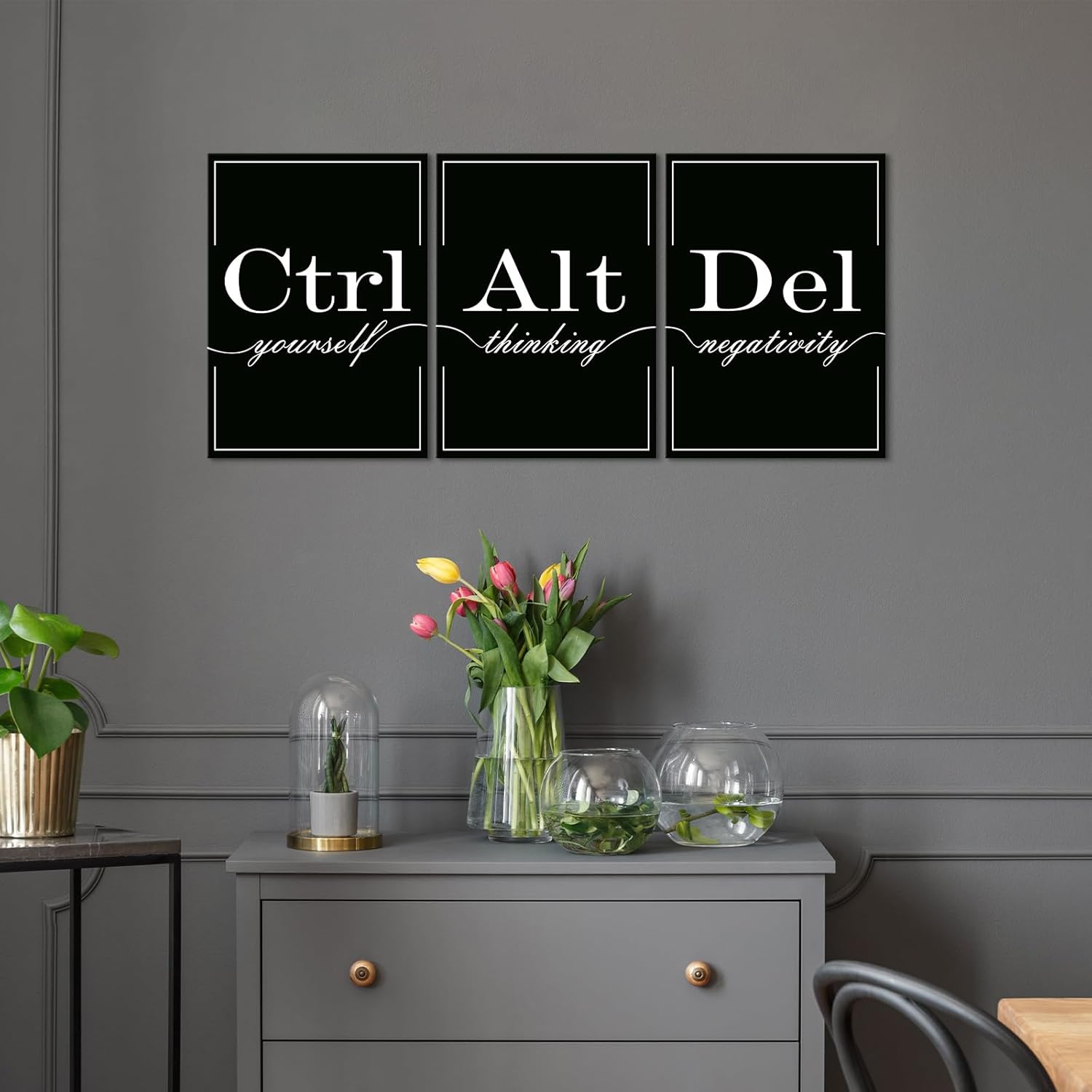 Xbolu Motivational Wall Decor Ctrl Alt Del Wall Art Framed Black Inspirational Wall Decor for Office, Living Room & Bedroom