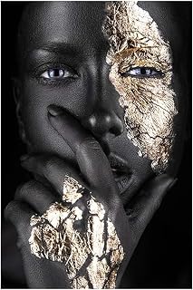 Mikayoo African Art Black and Gold Woman Oil Painting on Canvas Cuadros Posters Girl Canvas Print Scandinavian Wall Art Picture for Girls Living Room Bedroom Decoration - No Frame (Black and