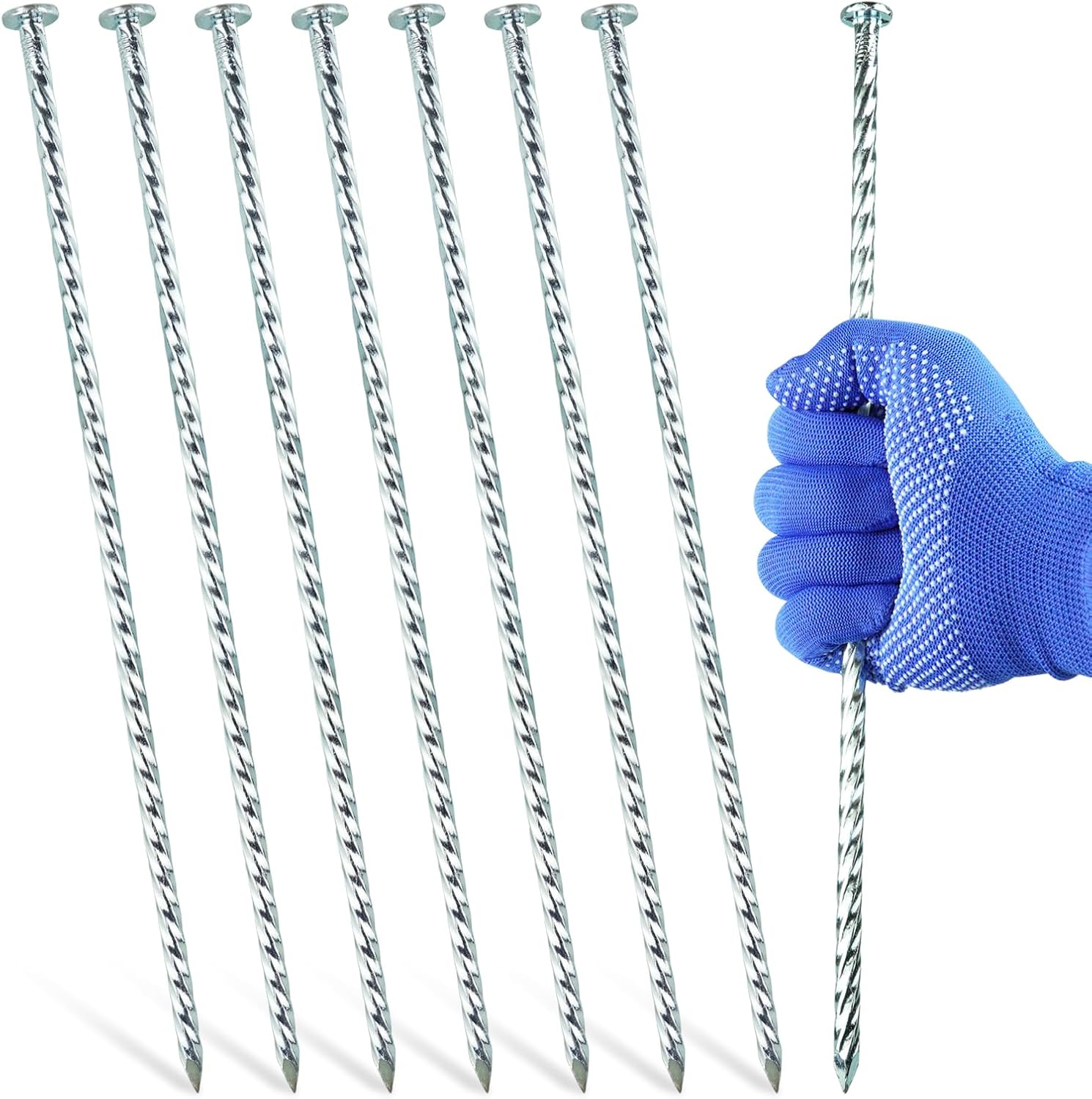 14-Inch Metal Pegs, 30-Pack Galvanized Spiral Landscape Anchoring Pegs, for Paver Edging, Weed Barrier, Artificial Turf & More