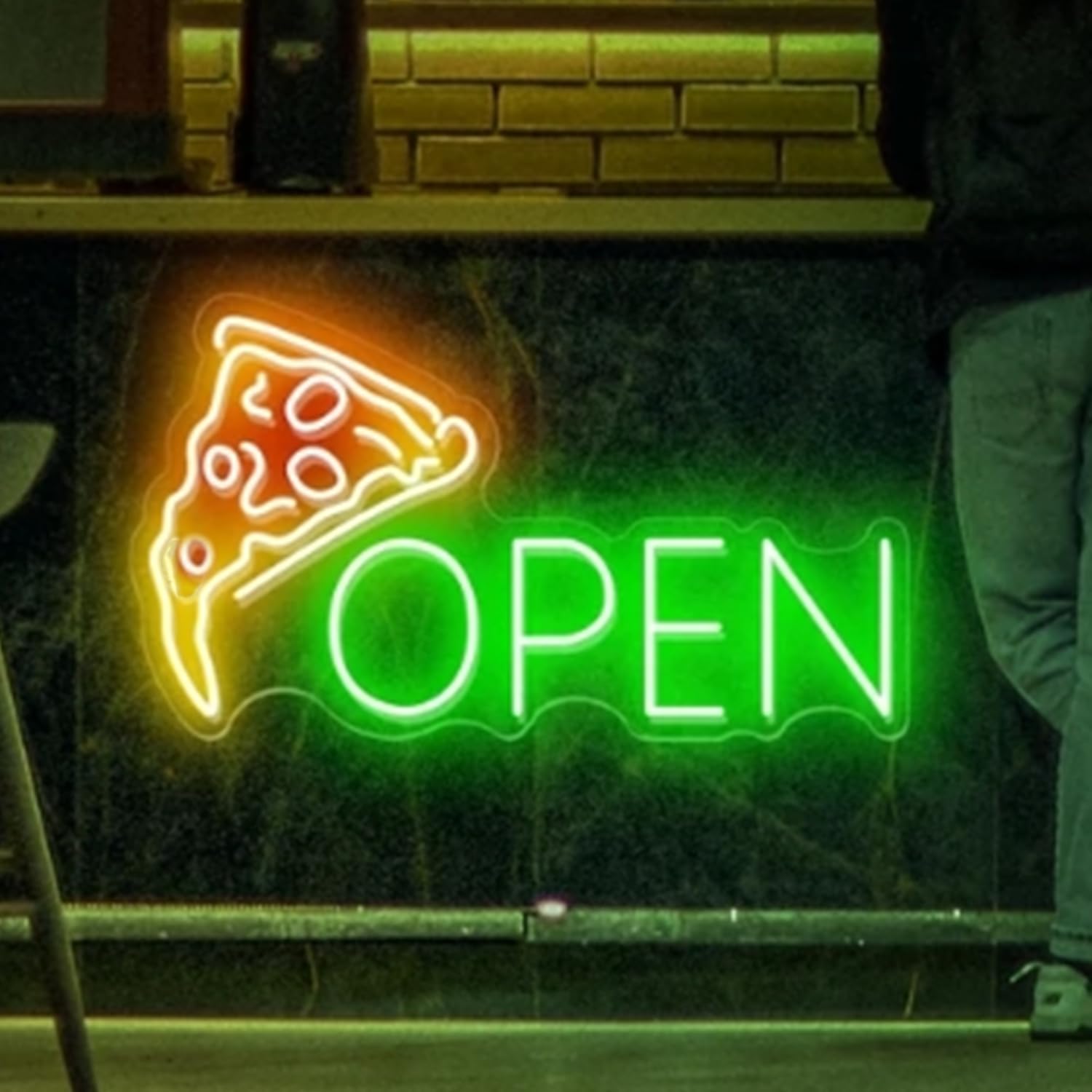 Neon Pizza Sign - Acrylic Open LED Wall Art for Pizzeria Kitchen Oven Decor - 40x20CM/15.7x7.8In, Open Green, 40 cm x 20 cm