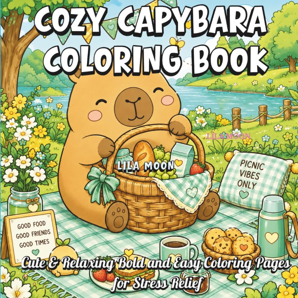 Cozy Capybara Coloring Book: Cute & Relaxing Bold and Easy Coloring Pages for Stress Relief