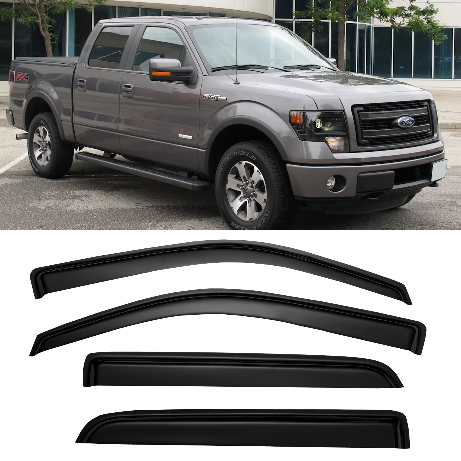 Cxdar Window Rain Guards for 2009-2014 Ford F150 SuperCrew Cab, 2010-2014 F-150 SVT Raptor Window Wind Deflectors Vent Visors Shades