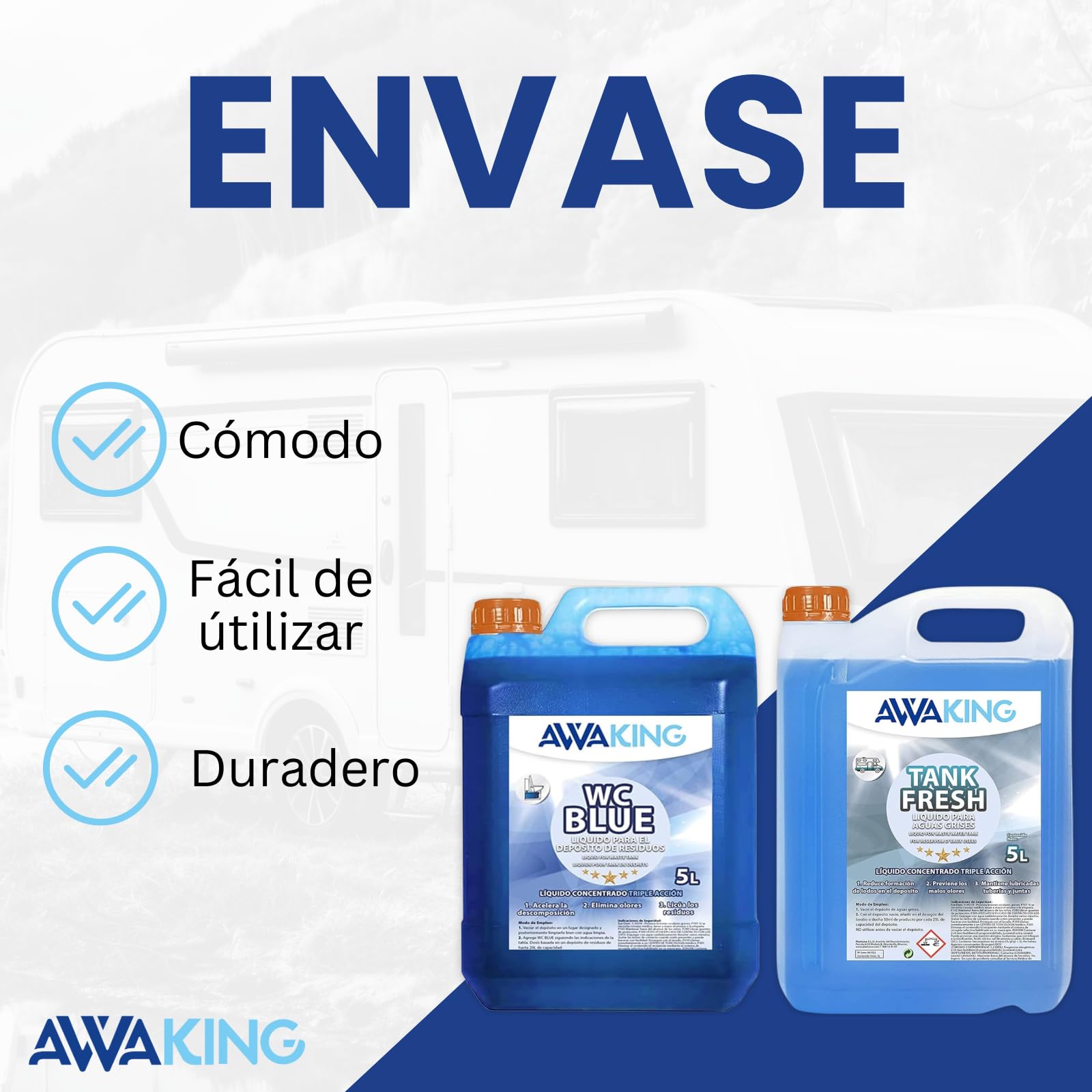 Liquido WC Quimico WC Blue 5L + Tank Fresh 5L,Aditivo para Aguas Negras y Aguas Grises, Caravanas,Depósito Residuos Autocaravanas,Sanitary Fluid,Concentrado,Líquido Potty,WC Quimico Autocaravanas