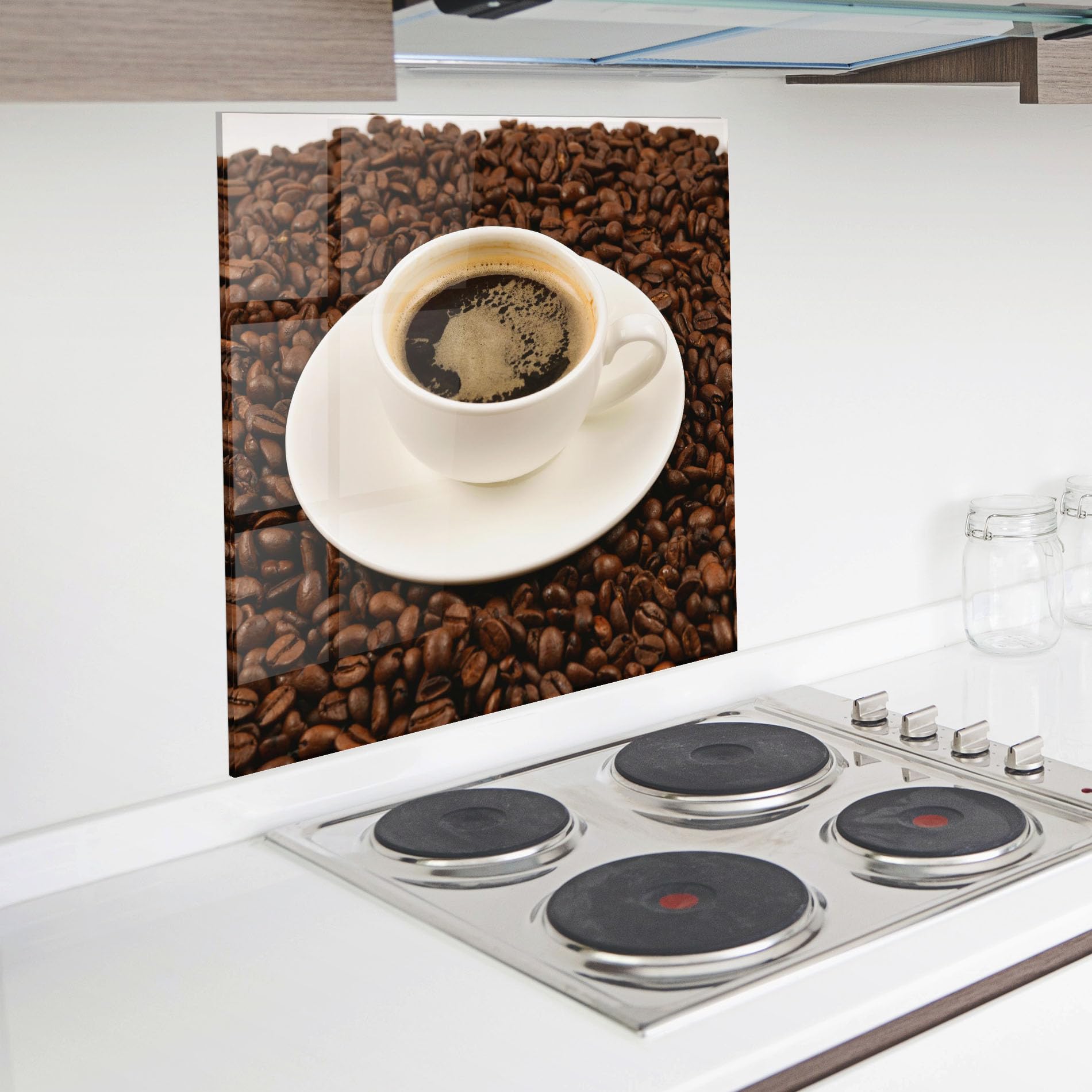 ARTHUB® Panel de Vidrio para Cocina 100x100 cm, 4mm Vidrio Templado | Protección contra Salpicaduras, Protección contra Salpicaduras para Cocina, Alimentos, Coffee Cup On Beans