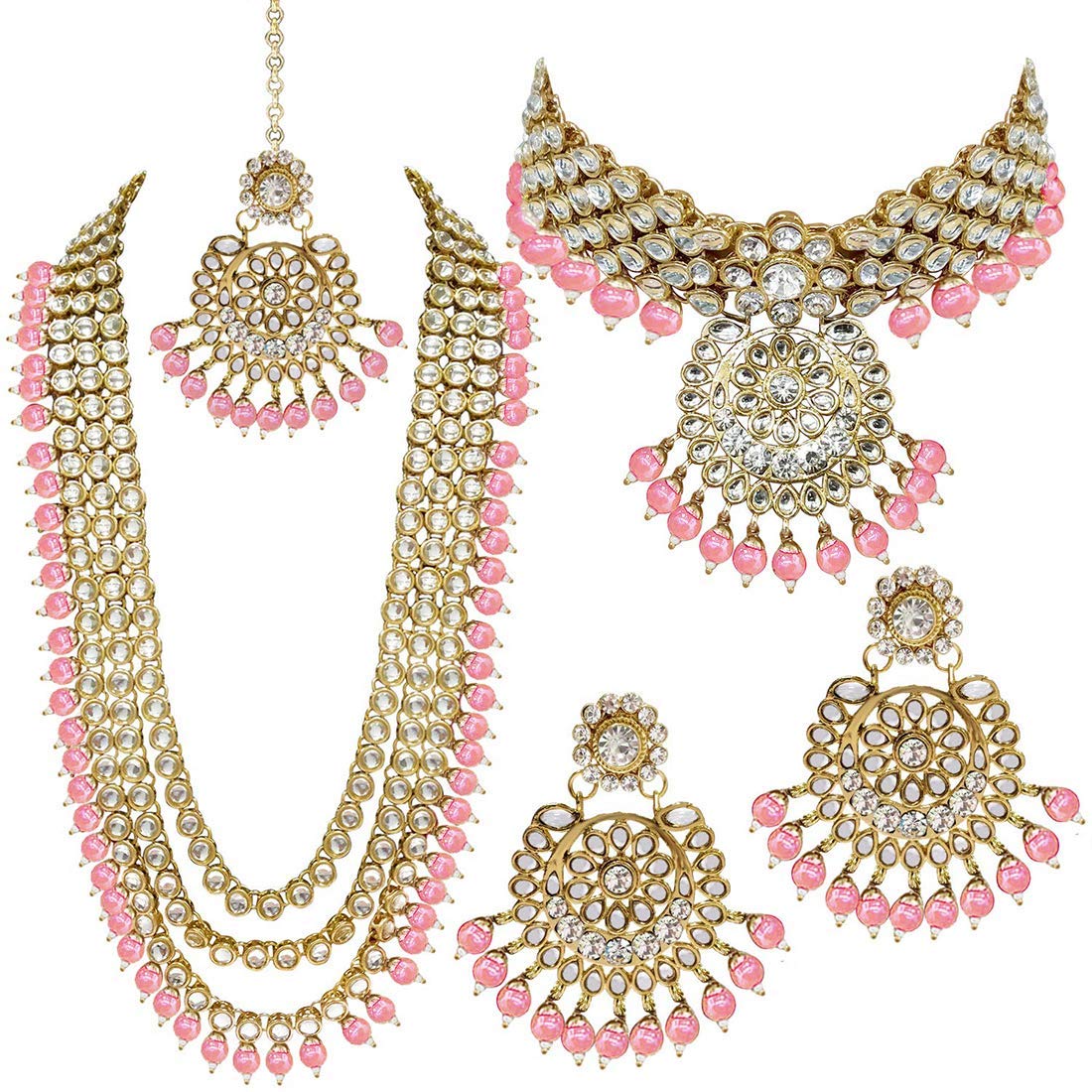 I JewelsTraditional Gold Plated Kundan Pearl Wedding Choker Necklace Set Earrings & Maang Tikka for Women (IJ325)