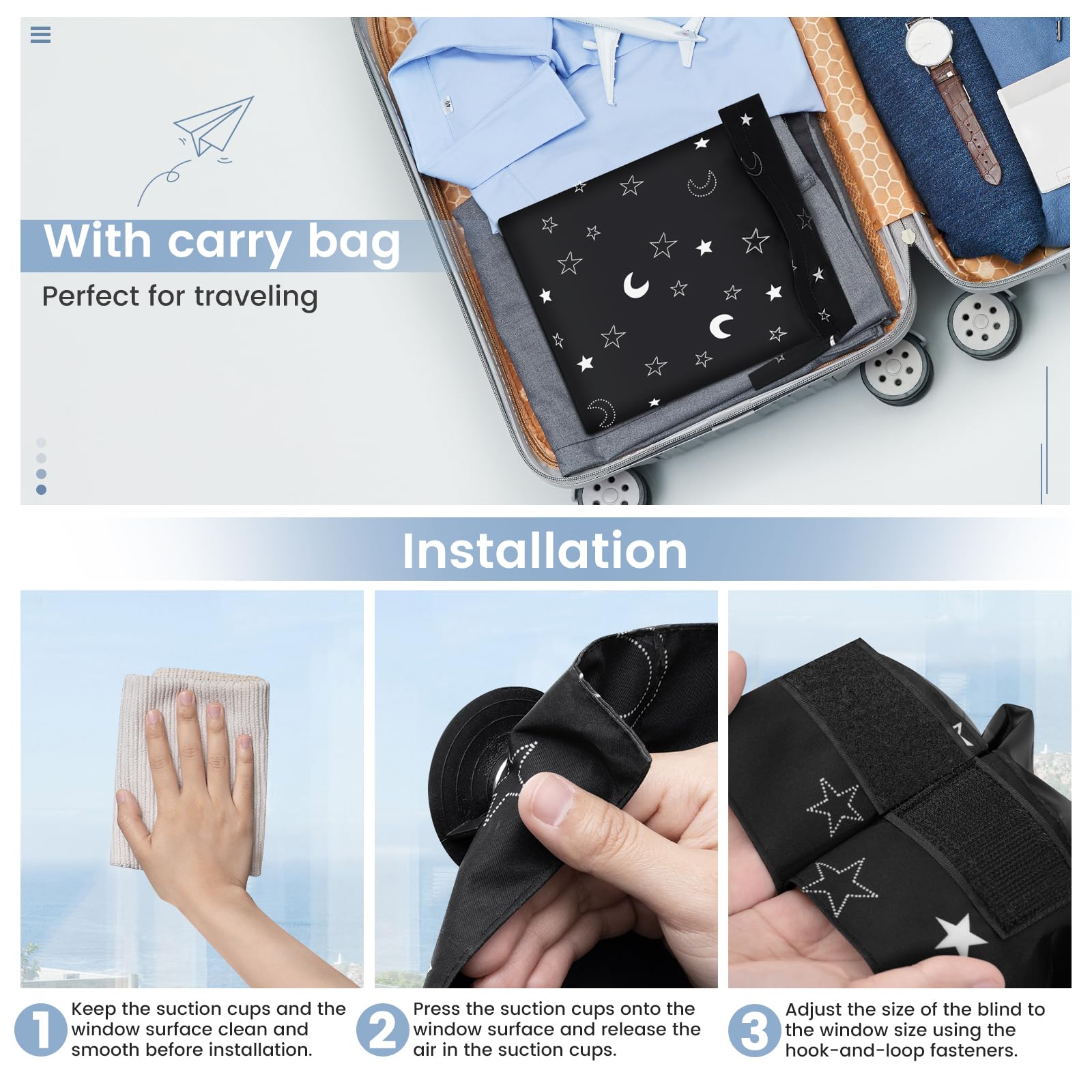 Tenda Oscurante Aycorn - Per Finestre, 130x200cm, Ventose E Velcro, Nero, Ideale Per Camera Da Letto E Viaggi - Foto 6