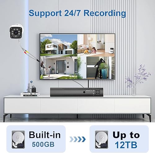 Miniatura 3 de H.265+ Wired Security Camera DVR Kit System with AI Human Vehicle Detection, 4X 1920P 5MP IP67 Metallic Indoor/Outdoor Cameras IR Night Vision, 4K