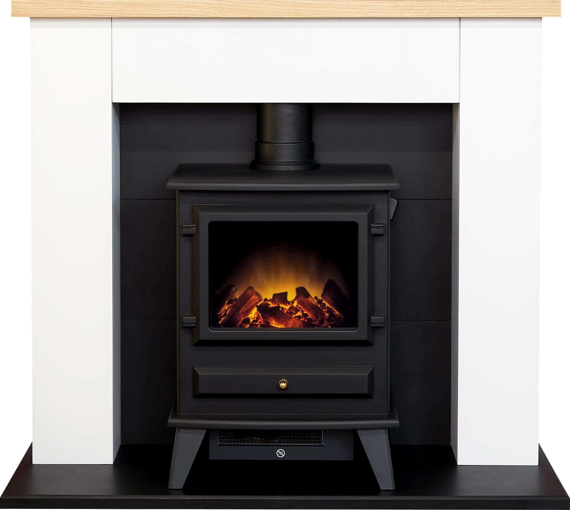 B&Q -  Chester Fireplace In Pure White With Hudson Electric Stove In Black39 Inch
