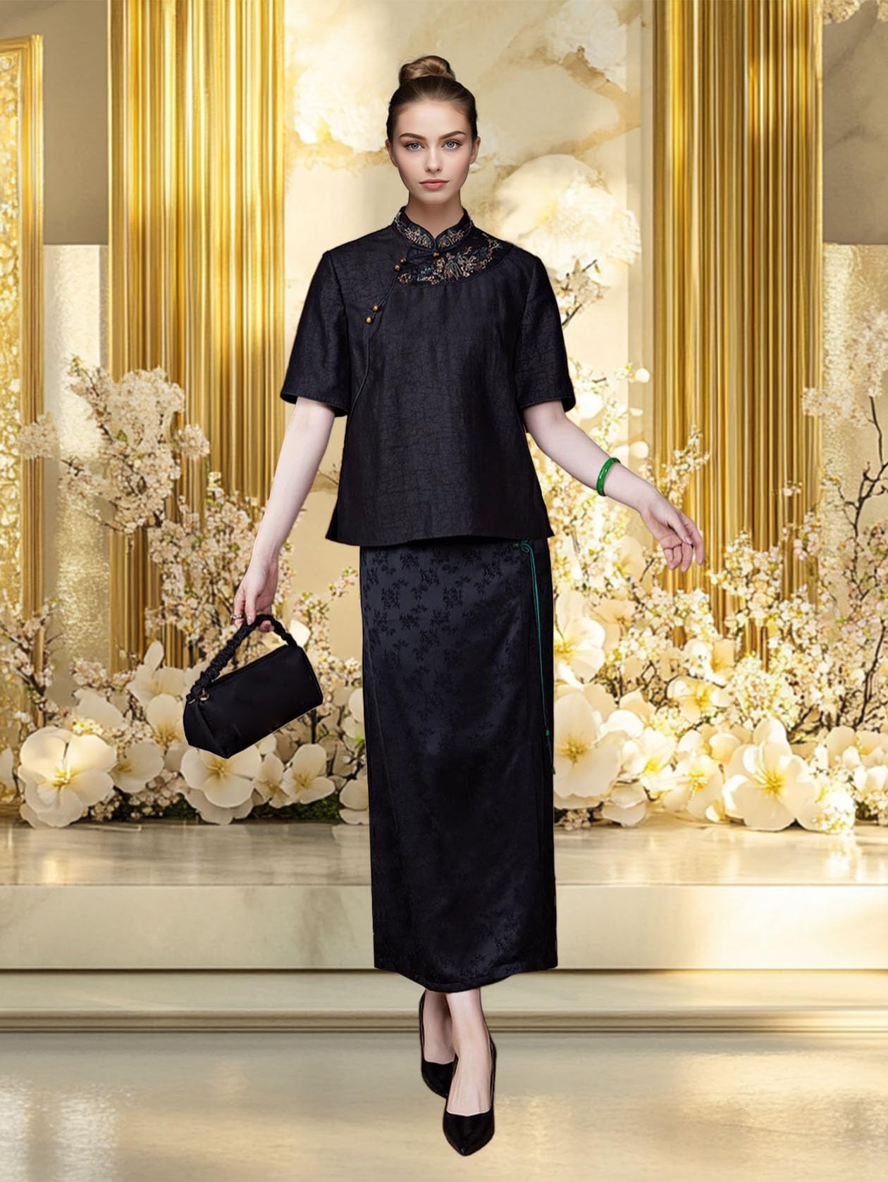 HangErFeng Blouse brodée en soie parfumée nuage 315