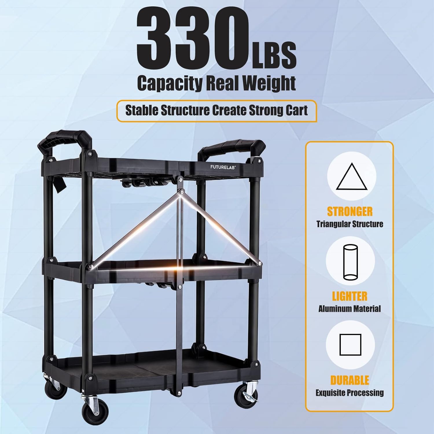Folding Service Cart - 3 Tier, 330LBS Capacity -5