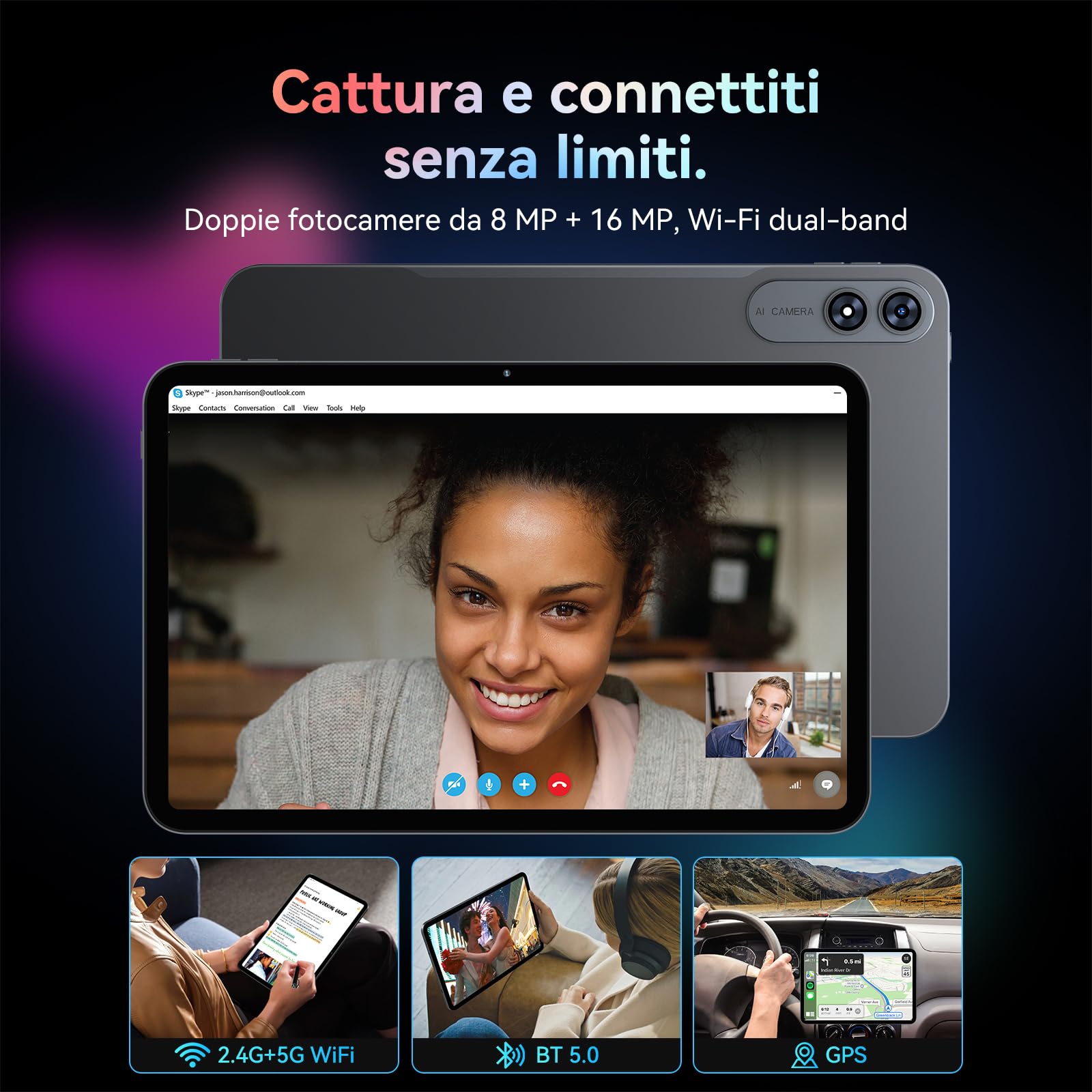 VekfulPC T60Pro Tablet 13,4 Pollici,Android 15 Tablet con Tastiera,120Hz Display,24GB RAM + 256GB ROM (2TB),10000mAh,WideVine L1/8MP+16MP/Gemini AI/Facciale ID/GPS,Octa-Core Tablets con Penna,Mouse
