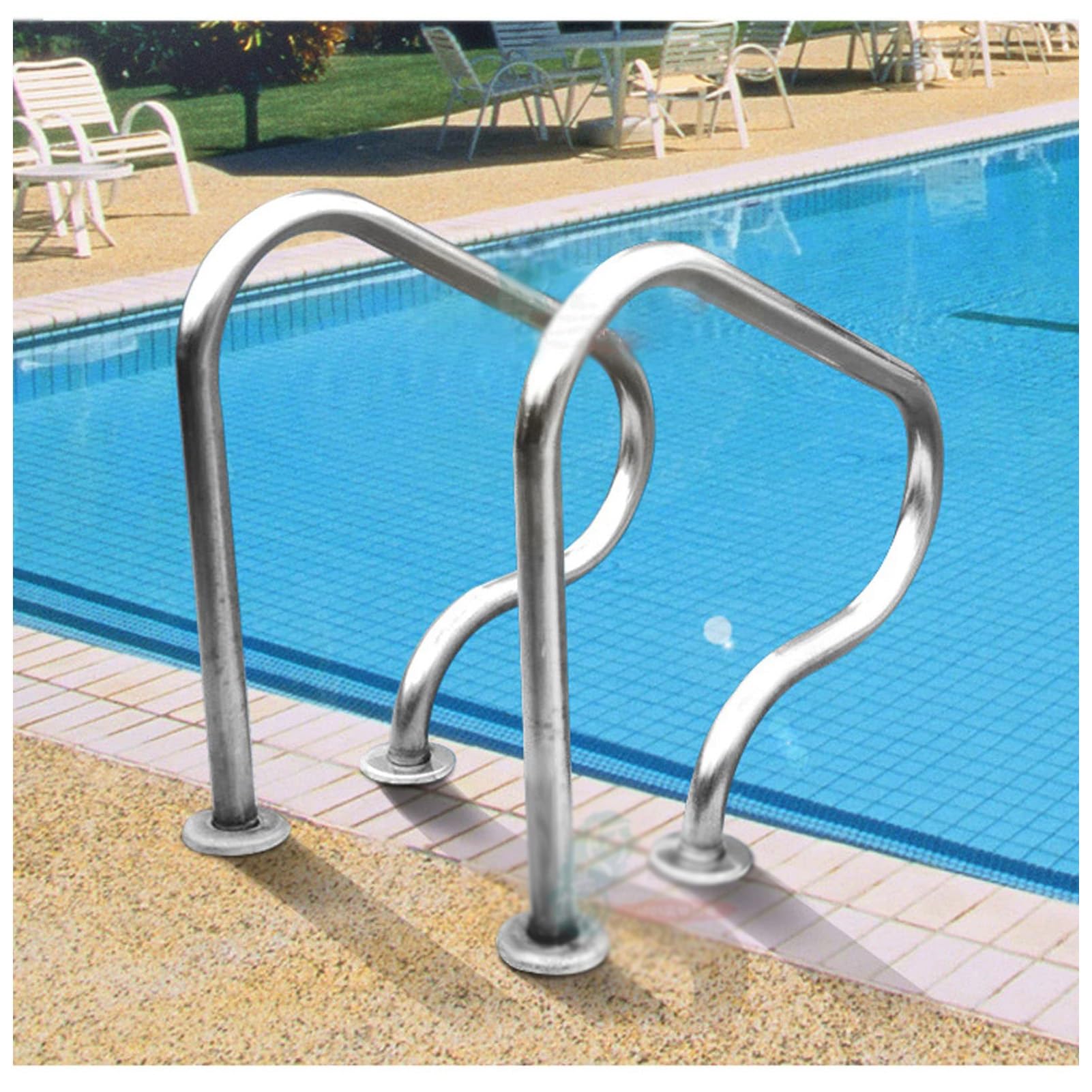 Pool Handrail,Swimming Pool Handrail Railing,304 Stainless Steel Pool Railing,250 LBS Load Capacity,with Quick Mount Base,for Indoor Outdoor Pool Water Park