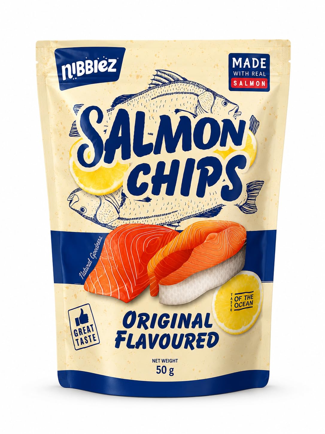 NIBBIEZ SALMON CHIPS - ORIGINAL FLAVOURED 50g - CRISPY SNACK, OCEAN CRUNCH,PREMIUM LIGHT & CRUNCHY SEAFOOD CHIPS, PERFECT FOR SNACKING, MADE WITH REAL SALMON, IMPORTED FROM MALAYSIA-image-13