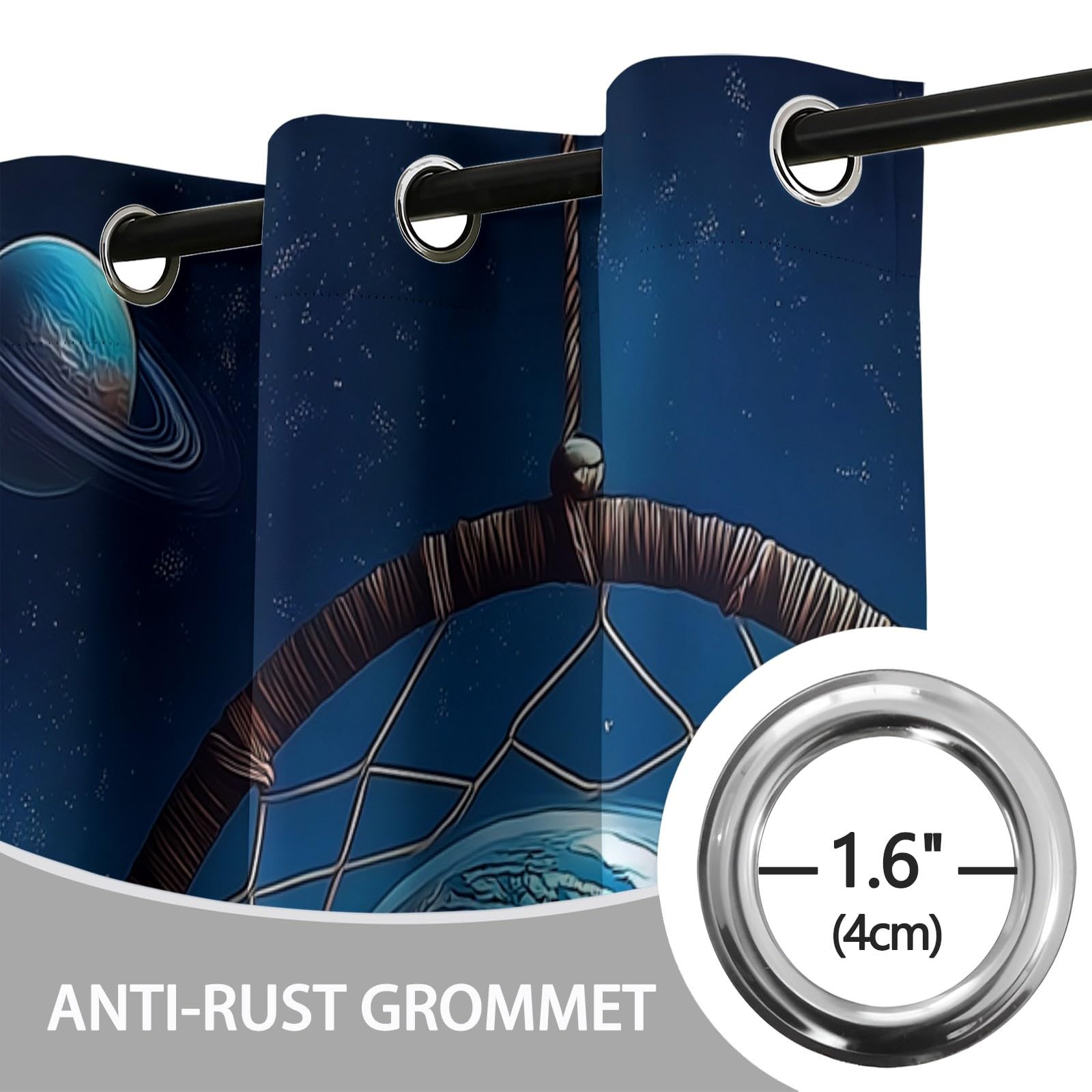 Fantasie Vorhänge mit Ösen, Verdunkelungsvorhang 2er Set - Traumfänger Erde Wolke Planet Muster Blickdicht Vorhang, Bunt Thermovorhang für Deko Wohnzimmer Schlafzimmer, H214 x B132 cm