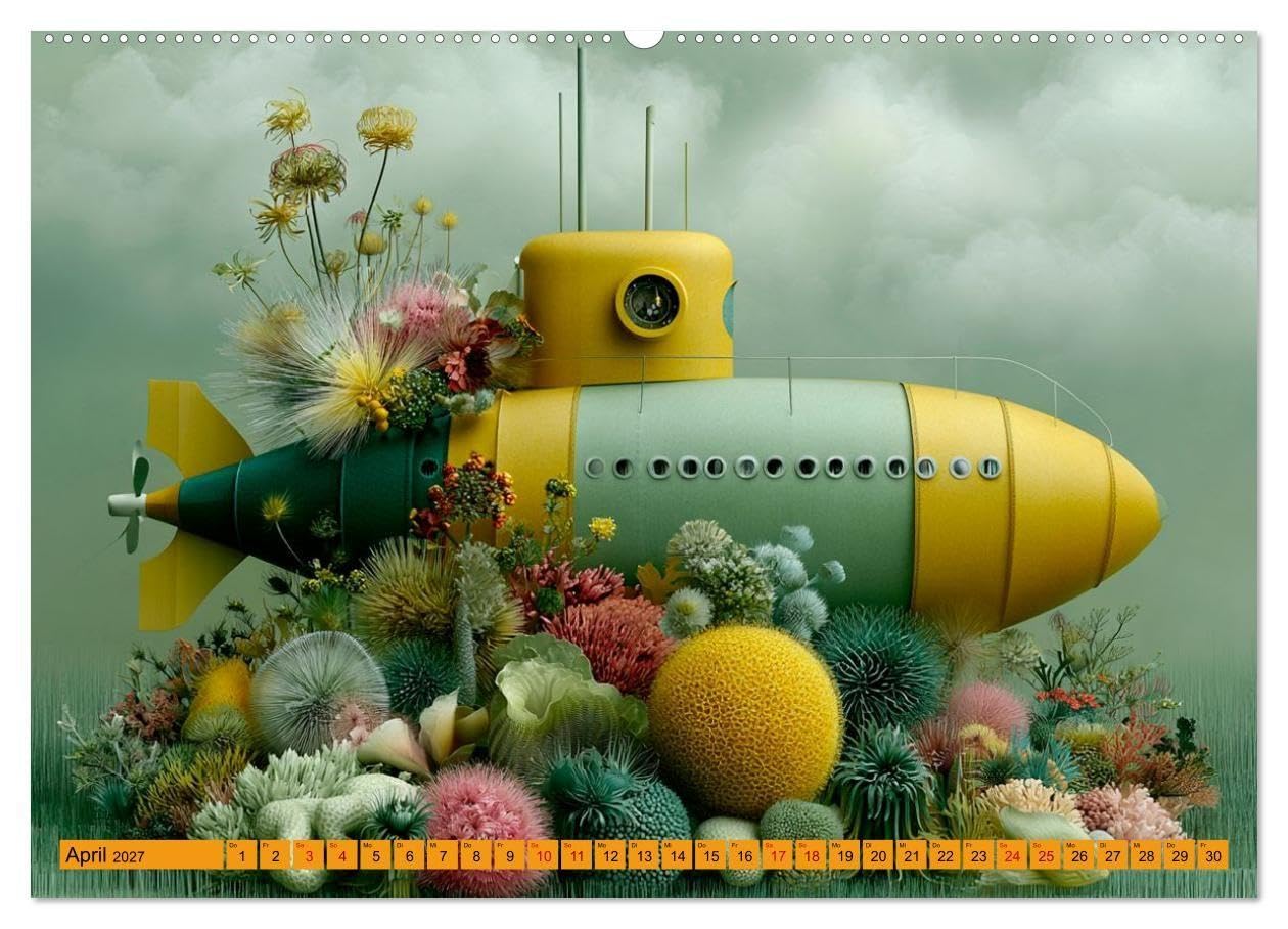 Zwischen Blütenmeer und Bullauge (hochwertiger Premium Wandkalender 2027 DIN A2 quer), Kunstdruck in Hochglanz: Fantasievolle KI-Kunst voller ... zwischen Korallen und Fantasie