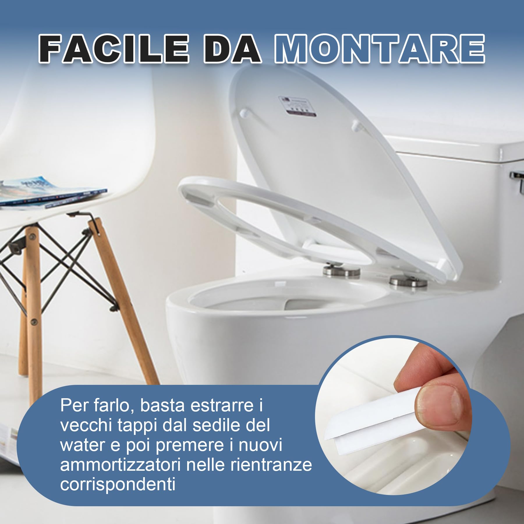 2 Set Paracolpi per Sedili WC a Incastro (12 Pezzi), Gommini di Ricambio Grigio senza Colla per Copriwater, Spessori in TPE e ABS per Ridurre Rumore e Vibrazioni, Ideale per Casa e Hotel(Bianco)