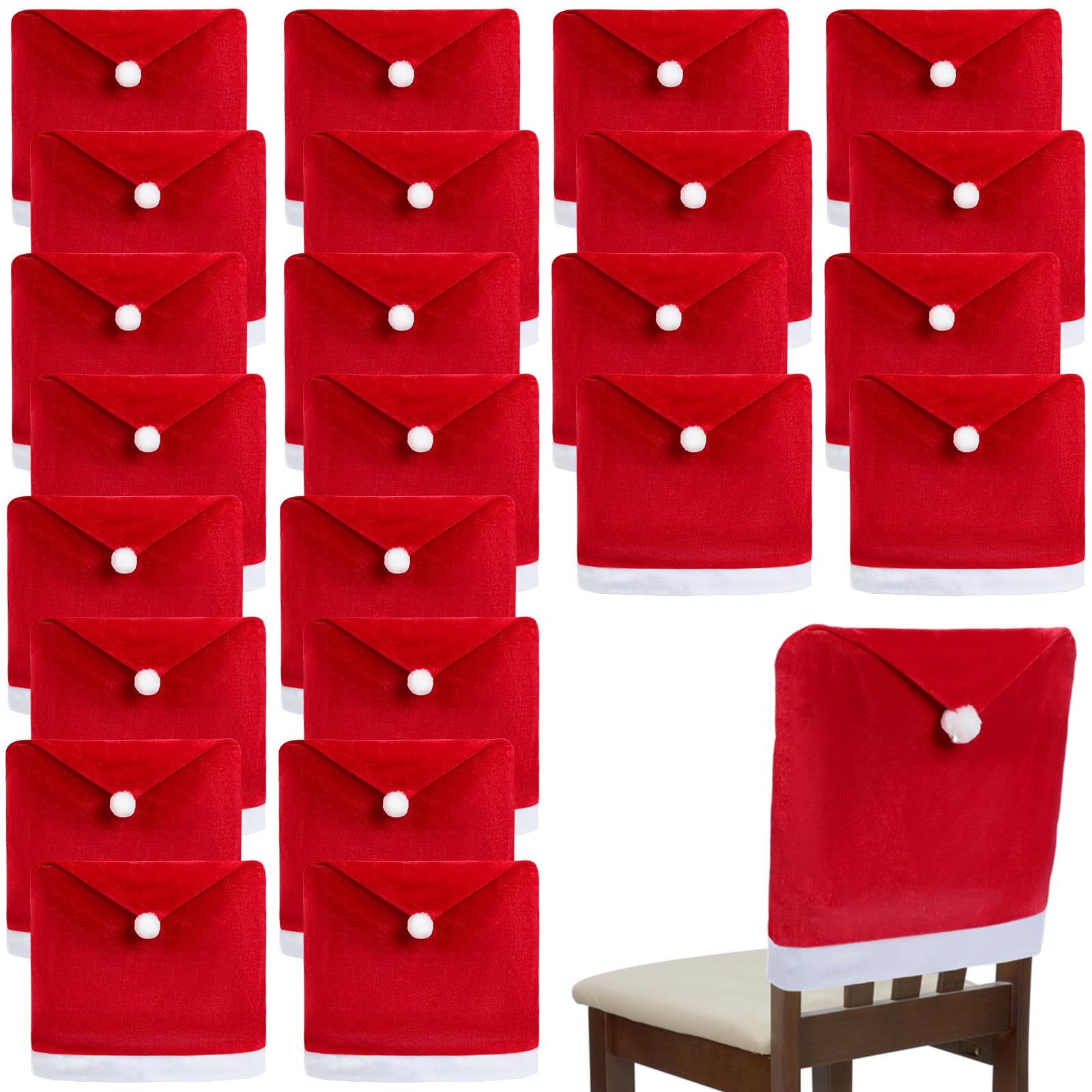 Peryiter Bulk 24 Pcs Christmas Chair Cover Decorations, Velvet Santa Hat Chair Covers Xmas Dining Chair Protector Slipcovers for Kitchen Room Restaurant Holiday Festival, 23.62 x 19.69 Inches